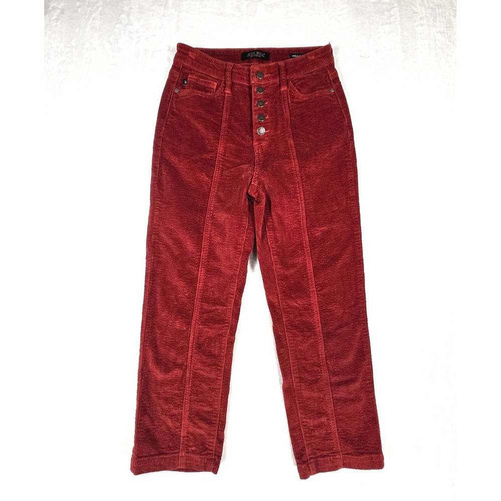 Judy Blue Red Corduroy Ankle Straight Leg Button Fly Pants JB88516 Size 5/27